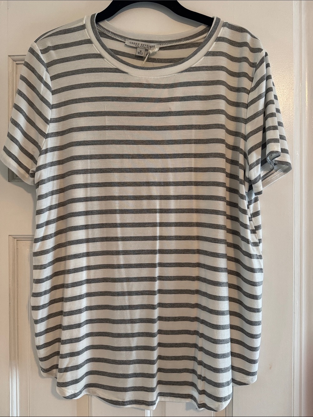 Green Envelope NWT Striped Short Sleeve Tee - Gray & White